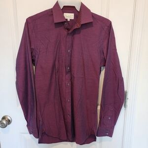 Ted Baker Endurance Maroon Micro Plaid Check Button Up Shirt Men's 14.5 34/35